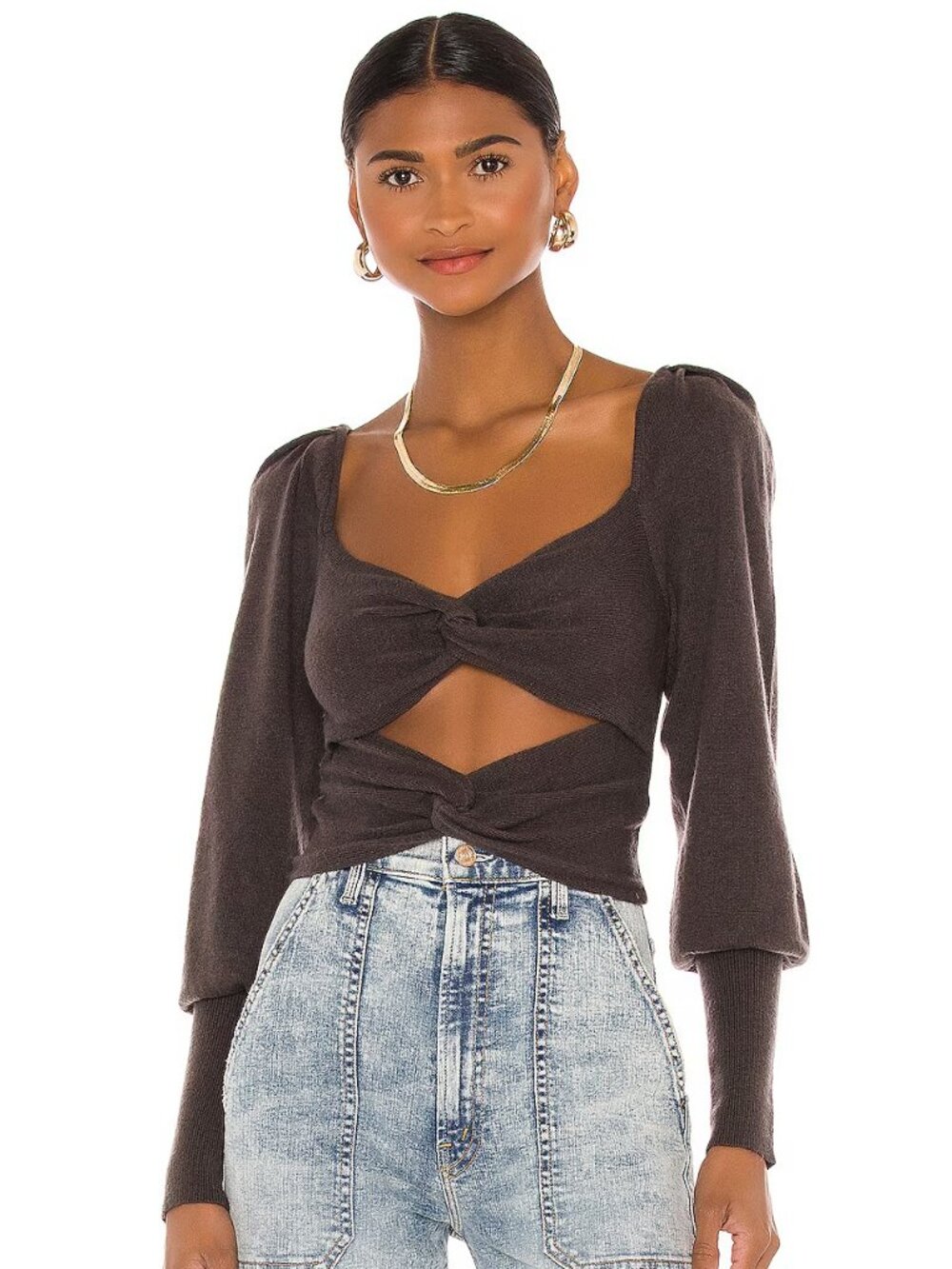 LPA Ayla Knit Cut Out Top in Chocolate